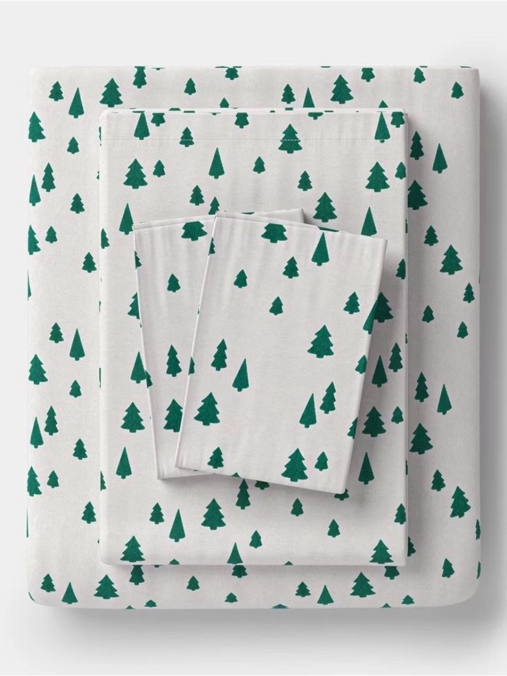 NWT Wondershop QUEEN Bed Sheet Set Flannel White Christmas Tree Print - 4 pc